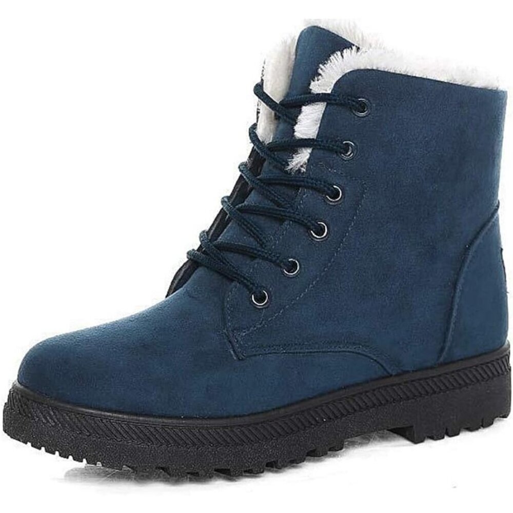 Alicegana Women's Winter Boots Snow Warm Fur Lined Lace Up Blue Non Slip Boots - Picture 1 of 5